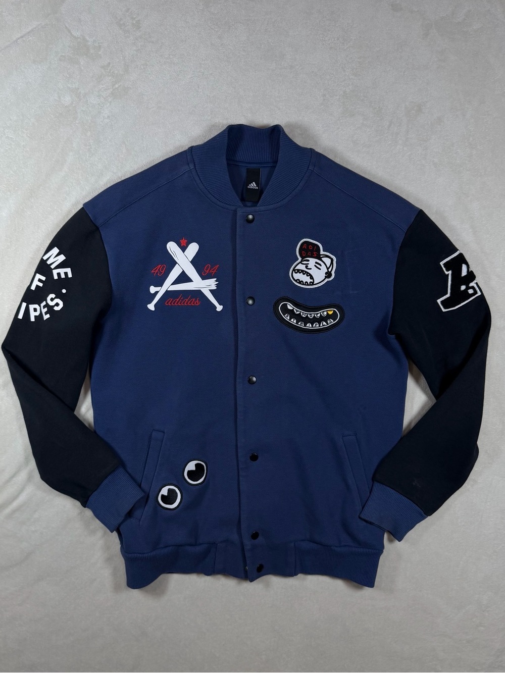 Adidas Size Small Collegiate Rare Navy and Black Patchwork Varsity Button Coat
